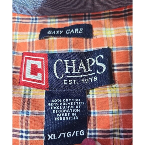 Chaps Easy Care Mens SZ XL Orange/Multi Color Plaid Button Down Shirt.  Logo - Picture 6 of 6